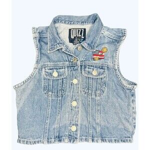 Vintage 80s 90s QUIZZ KIDZ Denim Jean Vest Western Button Up Size Large